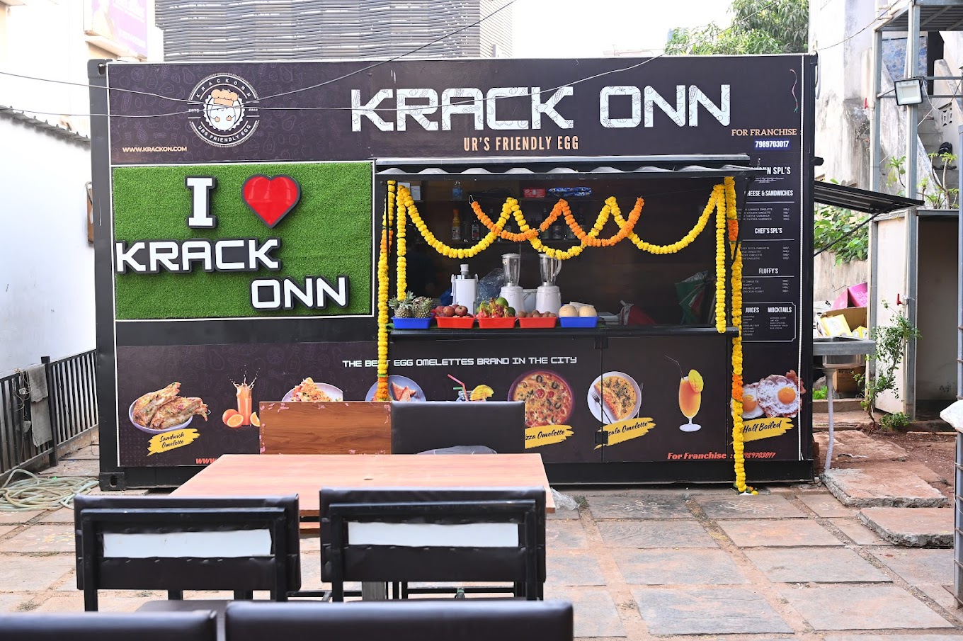 Krackonn food stall with I love Krackonn sign